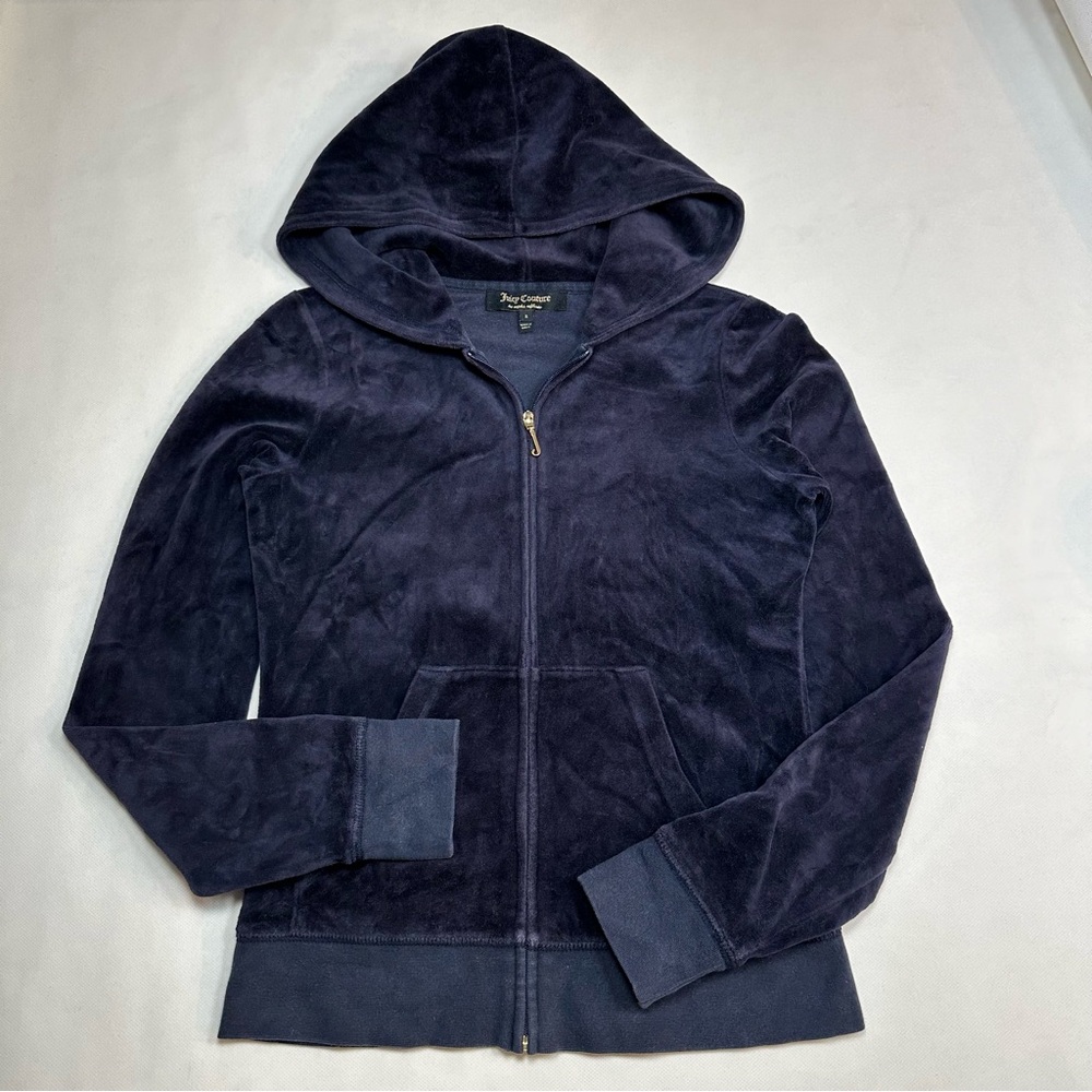 Y2K Juicy Couture Velour Track Jacket Hoodie Zip Up Sweatshirt Velvet Blue S
